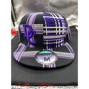 VTG Washington DC Hat Cap Baseball Fitted Mens M Cityhunter Plaid‎ Black Purple